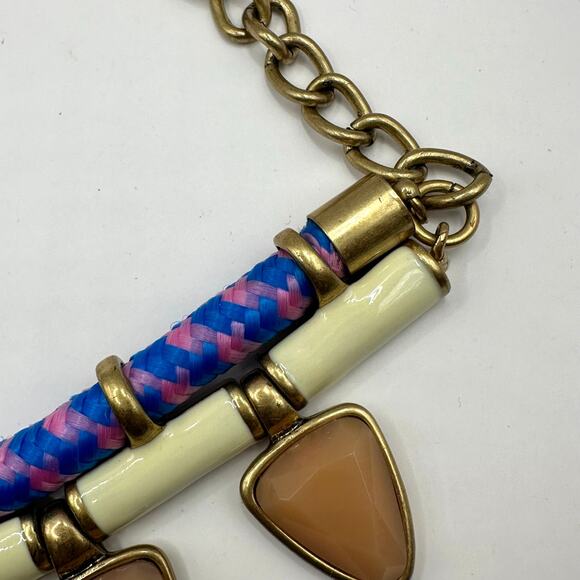 J Crew Necklace  Aztec Enameled Lucite Pink Blue Cream Bib Statement - Picture 3 of 8